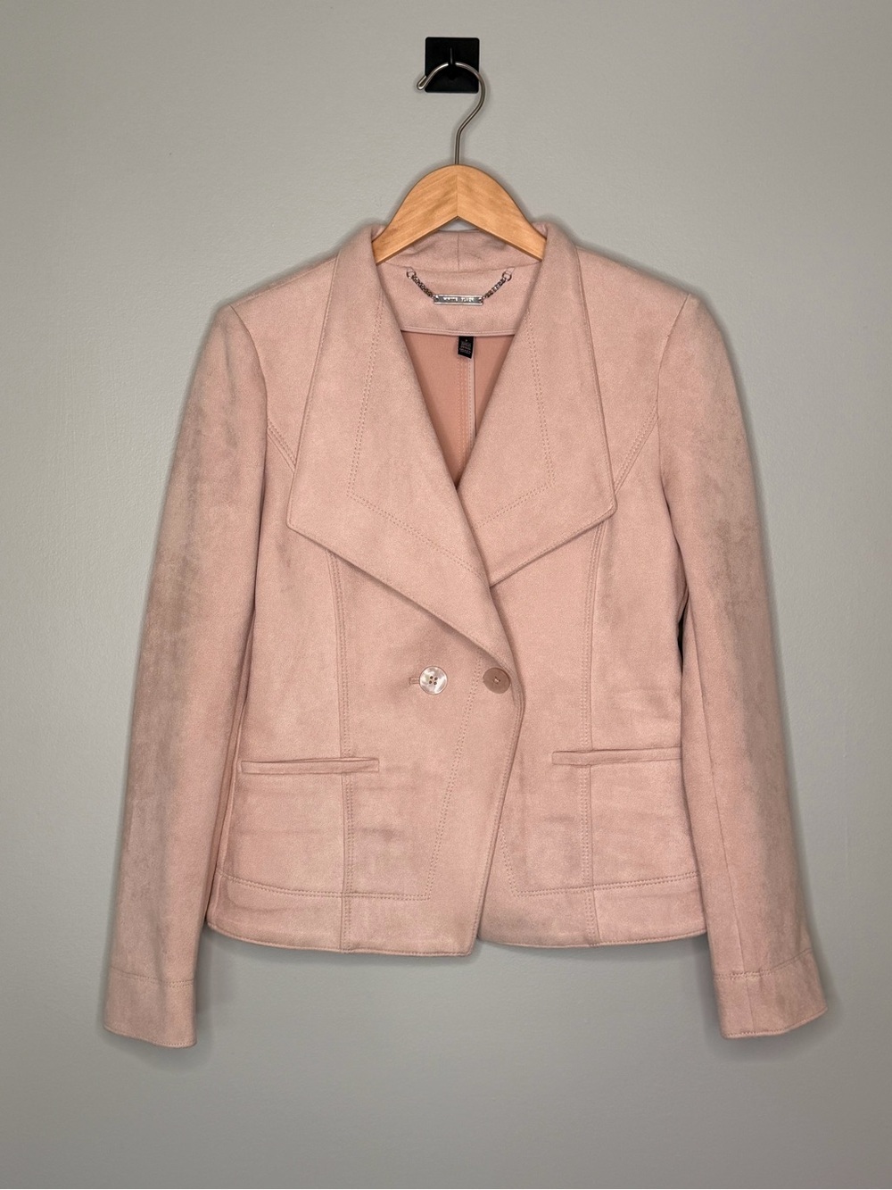 White House Black Market Ultra Suede Draped Collar Moto Blazer Jacket Size 2 - Picture 2 of 11